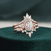 2.0 CT Oval Cut Halo Moissanite Bridal Wedding Ring Set for Women